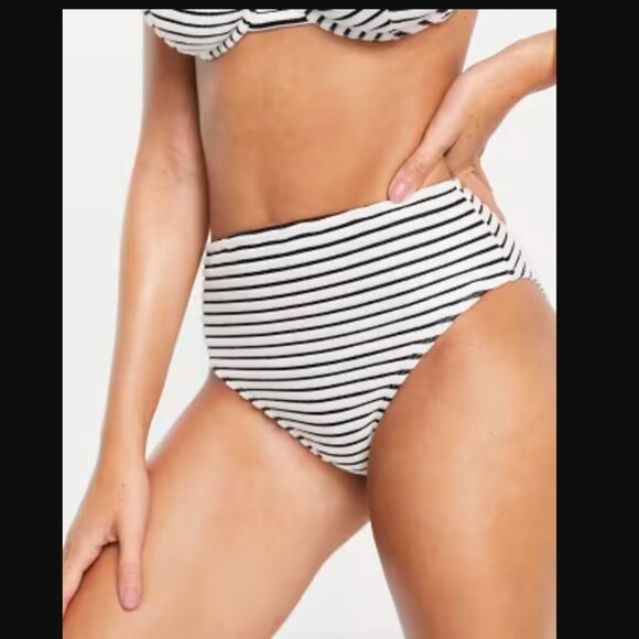 Peek & Beau Exclusive High Waist Bikini Bottom Striped Towelling Womens Size 6 - Picture 1 of 10